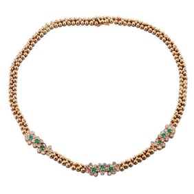 18k Yellow Gold Diamond Emerald Necklace