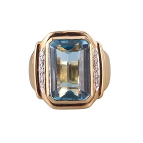 14k Gold Diamond Blue Topaz Ring