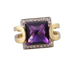 18k Gold Diamond Amethyst Ring