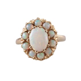 14k Gold Opal Cluster Ring