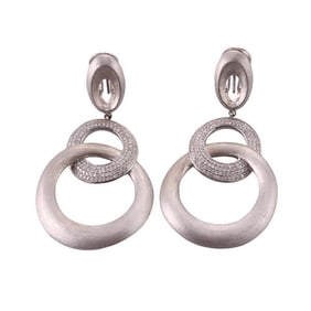 14k Gold Diamond Circle Drop Earrings