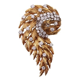 1960s 18k Gold Diamond Brooch Pin