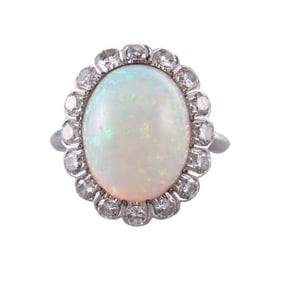 Platinum Diamond Opal Ring