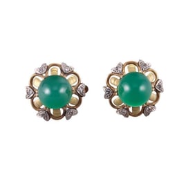 18k Gold Platinum Chalcedony Diamond Earrings