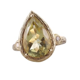 14k Gold Diamond Quartz Ring