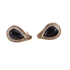 14k Gold Diamond Onyx Earrings