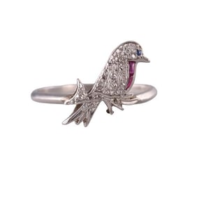 Art Deco Platinum Diamond Bird Ring