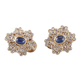 Chantecler 18k Gold Sapphire Cabochon Diamond Earrings