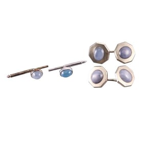 Art Deco 14k Gold Sapphire Cufflinks Stud Set