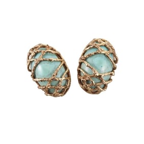 14k Gold Turquoise Clip on Earrings
