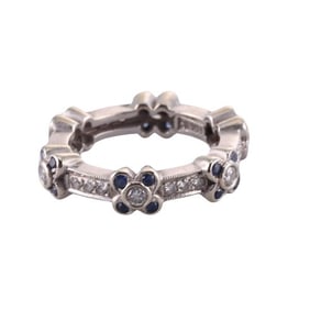 14k Gold Sapphire Diamond Flower Eternity Band Ring