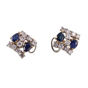 18k Gold Diamond Sapphire Earrings