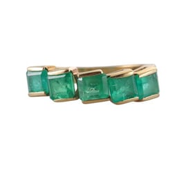 18k Gold Emerald Half Band Ring