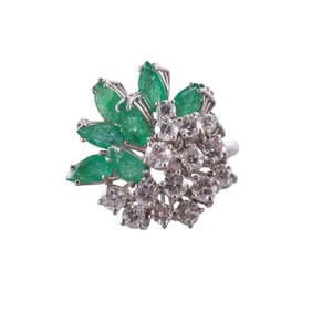 18k Gold Diamond Emerald Cocktail Ring