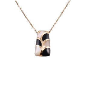 14k Gold Onyx Mother of Pearl Inlay Pendant Necklace