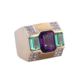 14k Gold Diamond Amethyst Dome Ring