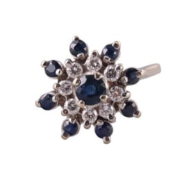14k Gold Sapphire Diamond Cluster Ring