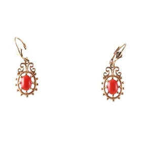 14k Yellow Gold Coral Drop Earrings