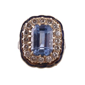 14k Gold Diamond Synthetic Spinel Enamel Ring