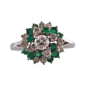 14k Gold Diamond Emerald Cluster Ring