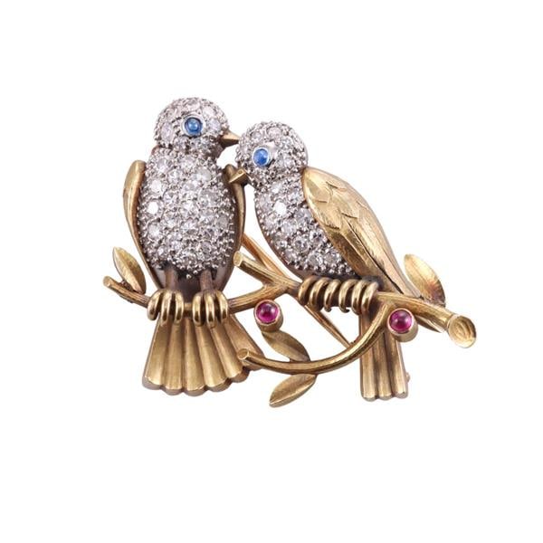 18k Gold Platinum Diamond Bird Brooch Pin (1 of 3)