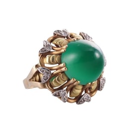 18k Gold Platinum Diamond Chrysoprase Ring