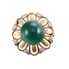 18k Gold Platinum Diamond Chrysoprase Brooch Pin