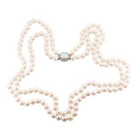 Platinum Pearl Opal Diamond Two Strand Necklace