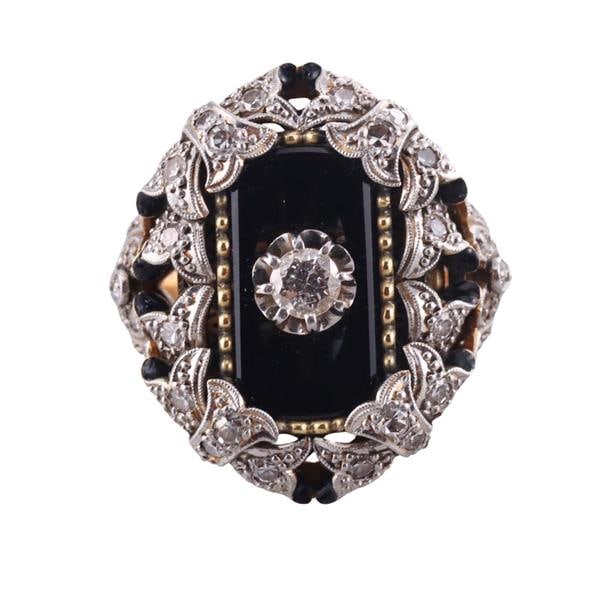 18k Gold Platinum Diamond Onyx Enamel Ring (1 of 4)