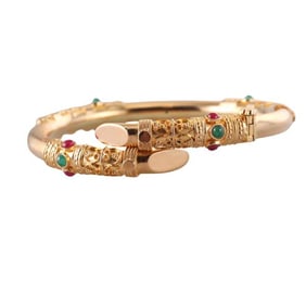 22k Gold Ruby Emerald Bangle Bracelet