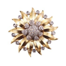 18k Platinum Rose Cut Diamond Brooch Pin