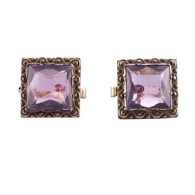 18k Gold Silver Amethyst Earrings