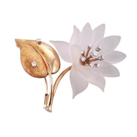 18k Gold Diamond Crystal Diamond Flower Brooch Pin