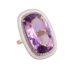 14k Gold Silver Diamond Amethyst Enamel Ring