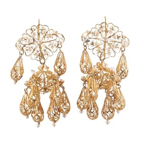 Antique 18k Gold Pearl Filigree Earrings