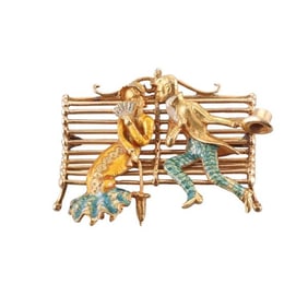 1960s 18k Gold Enamel Brooch Pin