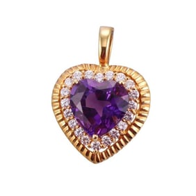 18k Gold Diamond Amethyst Heart Pendant