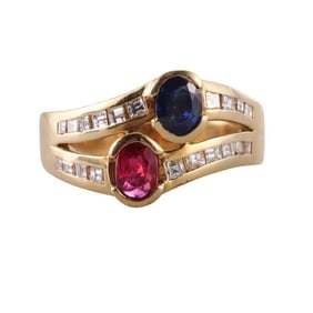 18k Gold Diamond Ruby Sapphire Ring