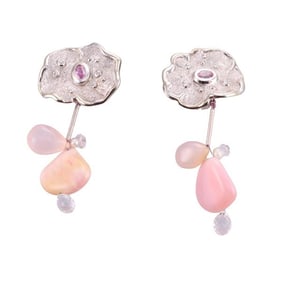 Ionescu 18k Gold Diamond Gemstone Flower Earrings