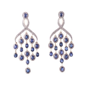 14k Gold 15.30ctw Sapphire 2.52ctw Diamond Chandelier Earrings