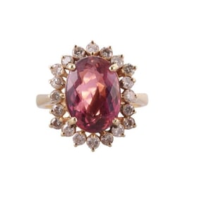 14k Gold Pink Tourmaline Diamond Ring