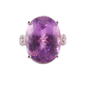 33.69ct Kunzite 14k Gold Diamond Ring