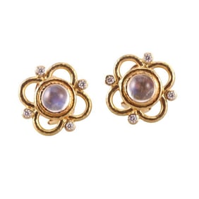 Elizabeth Locke 19k Gold Diamond Moonstone Earrings