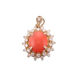 14k Gold Diamond Coral Pendant