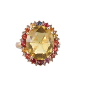 14k Gold Citrine Multi Gemstone Diamond Ring