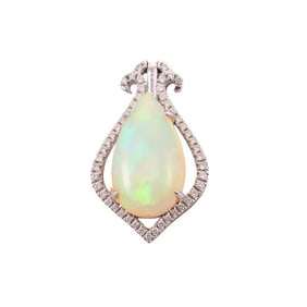 14k Gold 6.44ct Opal Diamond Pendant