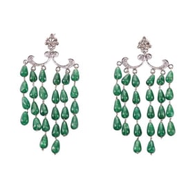 14k Gold Aventurine Diamond Chandelier Earrings