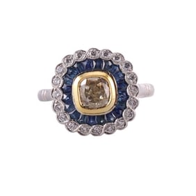 Platinum 1.01ct Yellow Diamond Sapphire Ring
