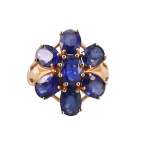 English 18k Gold Sapphire Flower Ring