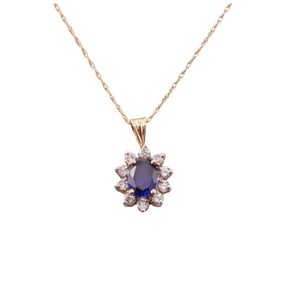 14k Gold Diamond Sapphire Pendant Necklace
